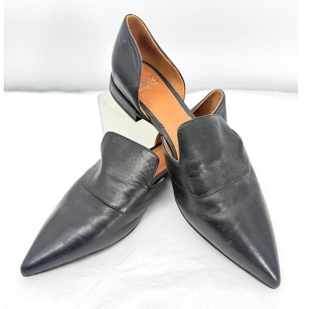 Franco Sarto Black Leather D'Orsay Flats Pointed Toe Slip On Chic Size 8/9**READ